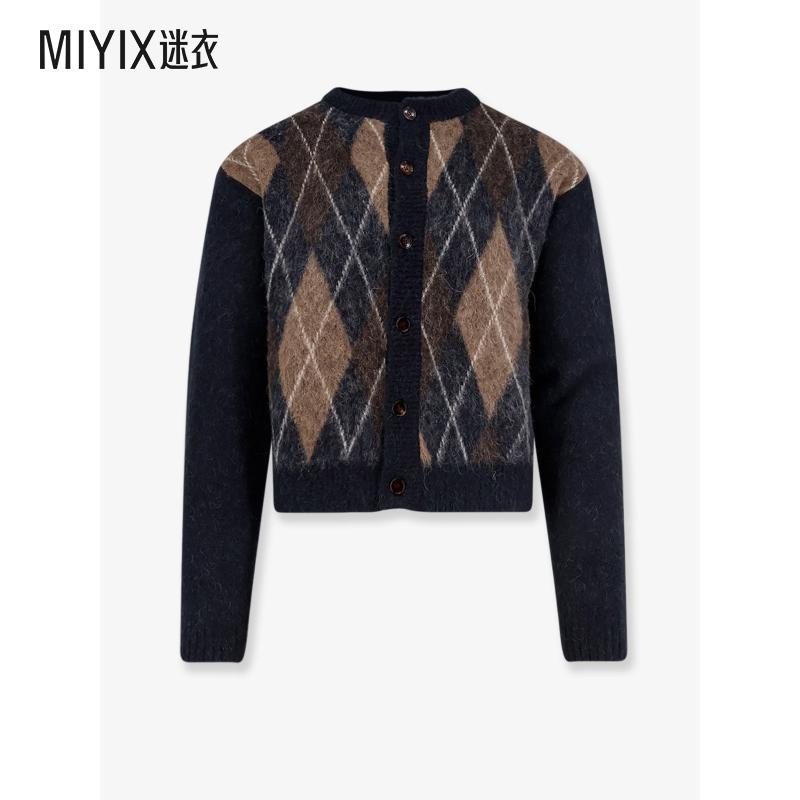 [秋冬新品]TONYWACK 男女同款Diamond 图案羊驼毛混纺针织开衫 迷