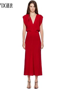 St. Agni 女款红色 Plunge Drape 连衣裙 迷衣时尚