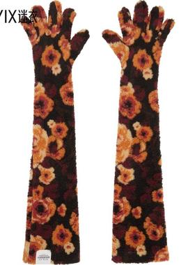 Ruslan Baginskiy 女款黑色 & 橙色 Jacquard Faux-Fur 手套 迷衣