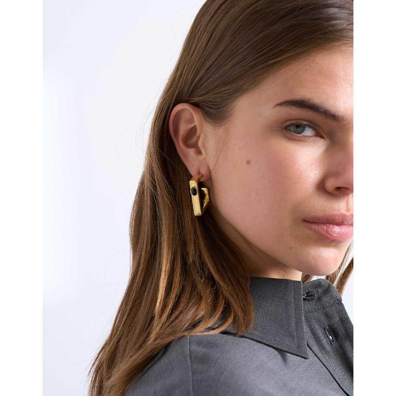 Topshop 女士 耳环 Perry 防水不锈钢方形黑色晶石镶嵌耳环(金色)