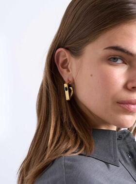 Topshop 女士 耳环 Perry 防水不锈钢方形黑色晶石镶嵌(金色)