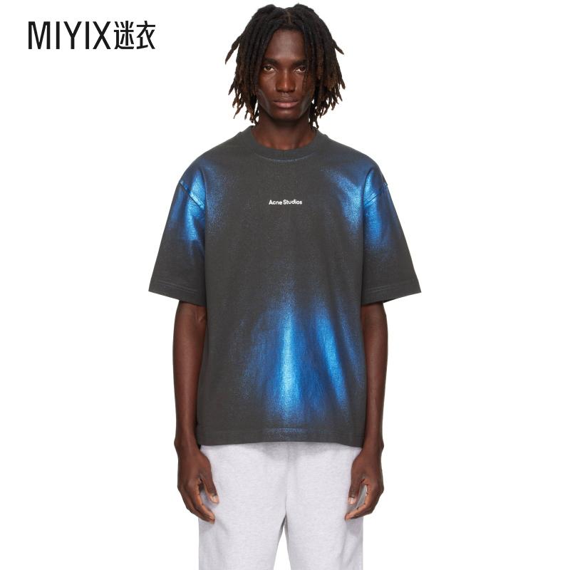 Acne Studios 男款卡其色 & 蓝色徽标 T 恤 迷衣时尚