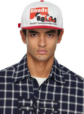 Rhude 男士 棒球帽 红色  白色 Trophy Racing 棒球帽
