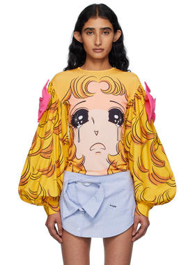 pushBUTTON 女士 T恤 黄色 Crying Girl Puff Sleeve Ribbon T 恤