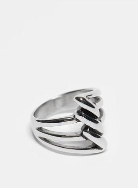 ASOS DESIGN 男士 戒指 设计防水不锈钢扭纹戒指(银色)