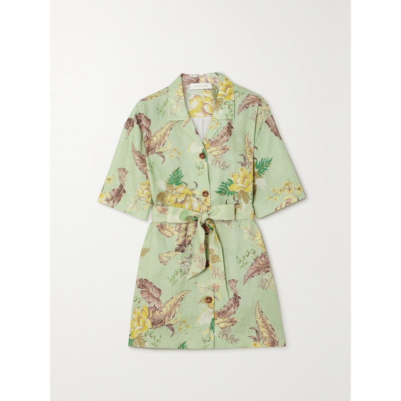 Zimmermann 女士衬衫 Matchmaker 束带印花亚麻衬衫