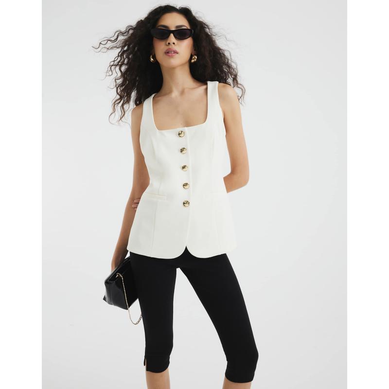 River Island 女士 马甲 “” 方形领夹克(奶油色)