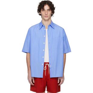 AURALEE 男士 衬衫 蓝色 Suvin High Count Cloth Stripe