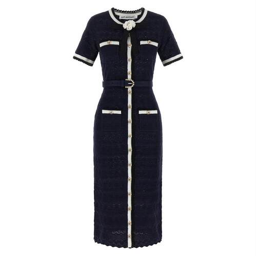 Self-Portrait 女士 服装 'Navy Midi'... 网眼提花针织