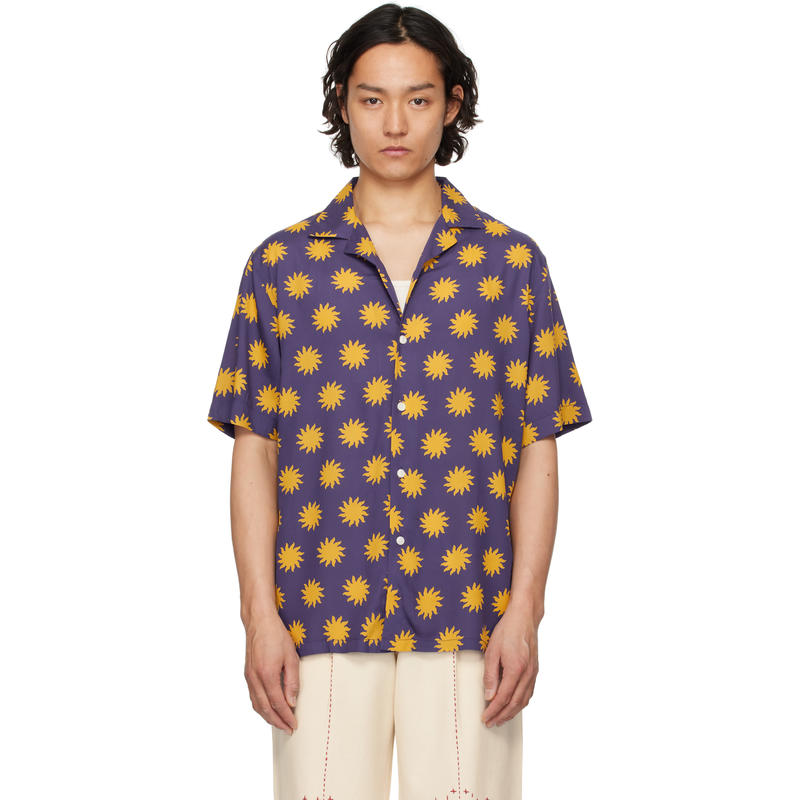 OAS Company 男士 衬衫 海军蓝  黄色 Sunday Sun Viscose 衬衫