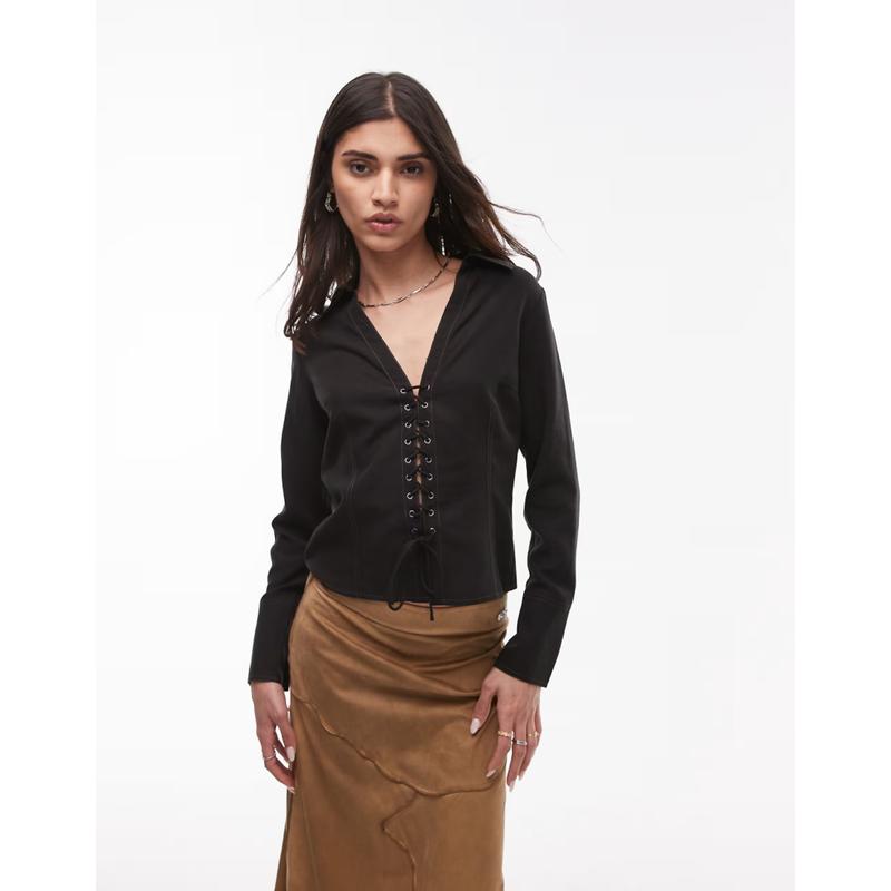 Résumé 女士 上衣 Resume western up front 打结领上衣(黑色)