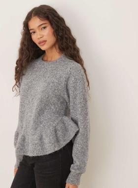 ASOS DESIGN 女士 毛衣 设计皱褶曲线下摆套头衫(灰色)