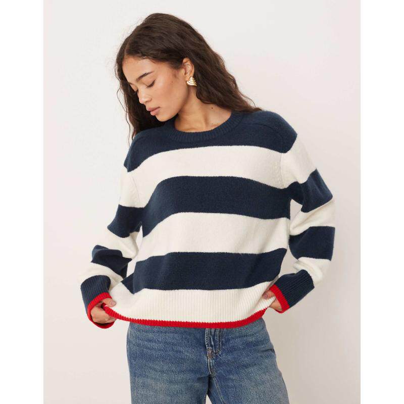 Abercrombie  Fitch 女士 毛衣 水手领条纹套头衫(海军蓝)