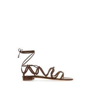 女士 莫罗·伯拉尼克 高跟鞋 FAWDA Manolo 棕色皮质凉鞋 Blahnik