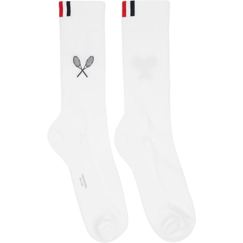 Thom Browne 女士 袜子 白色 Tennis Racquet Athletic 中筒袜