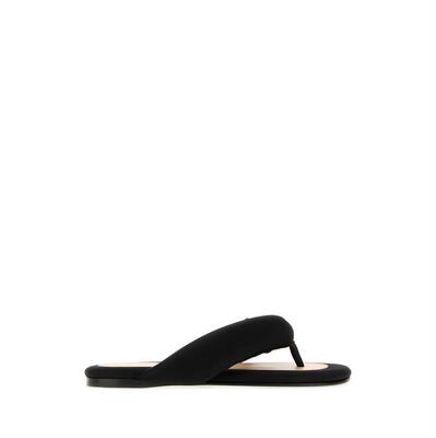 Carven 卡纷 女士 SS26 凉拖 黑色绸缎夹趾便鞋