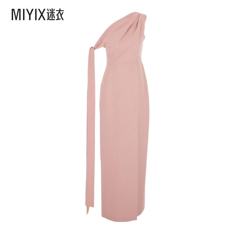 [秋冬新品]Solace London 女款'Irina' 粉色单肩长款垂褶领圈布织