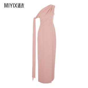 [秋冬新品]Solace London 女款'Irina' 粉色单肩长款垂褶领圈布织