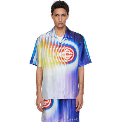 Casablanca 男士 衬衫 白色  蓝色 Shockwave Short Sleeve Silk