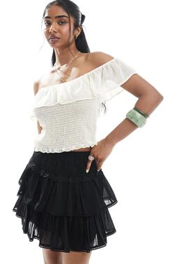 ASOS DESIGN 女士 迷你裙 rara 设计蕾丝边迷你半身裙(黑色)