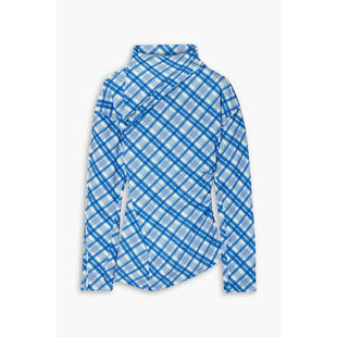 女士 不对称格纹绉纱衬衫 上衣 围巾风格 Runup Commission