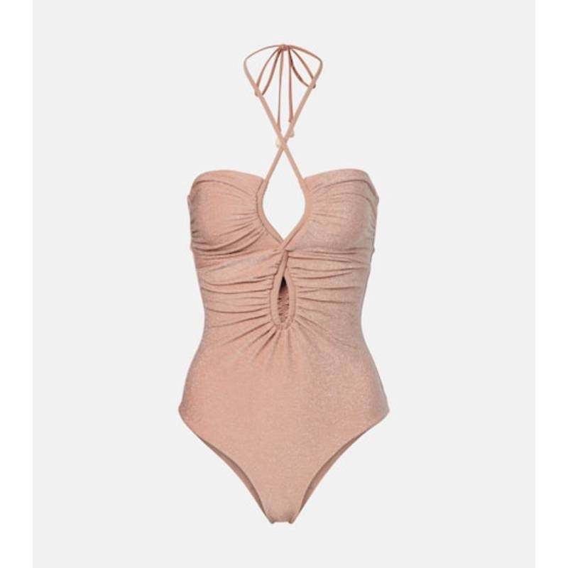 Johanna Ortiz 女士 连体泳衣 剪口褶皱挂脖金银锦缎泳衣,运动/瑜伽/健身/球迷用品,连体泳衣,淘宝优惠券,粉丝福利购,淘宝优惠卷