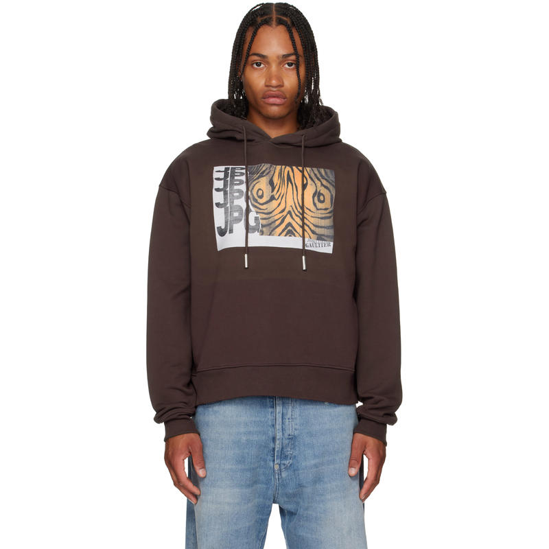 Jean Paul Gaultier 男士 卫衣 棕色 Printed Wood 连帽衫