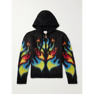 Casablanca 男士 FW25 针织衫 Laurel 火焰磨毛马海毛拉链连帽衫