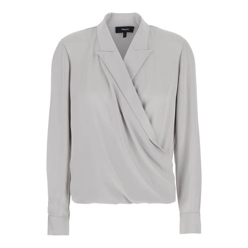Theory 思睿 女士 SS25 衬衫 Revers 金属感耸肩交叉领真丝衫