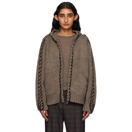 OPEN YY 女士 卫衣 棕色 Stitch Zip Up Knit 连帽衫