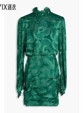 Saloni 女款Rina B 荷叶边缎面提花迷你连衣裙 迷衣时尚