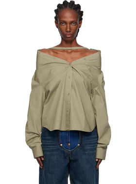pushBUTTON 女士 衬衫 卡其色落肩衬衫