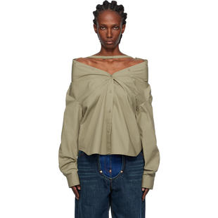 pushBUTTON 女士 衬衫 卡其色落肩衬衫
