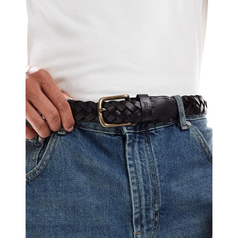 Levi's 男士 腰带 皮革编织皮带(黑色)