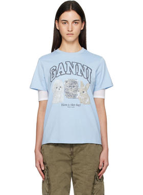 Ganni 女士 T恤 蓝色 Animal Print T 恤