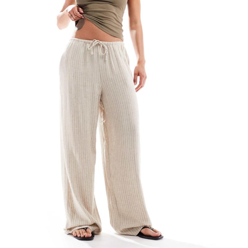 Jjxx By Jack  Jones 女士 长裤 JJXX 亚麻混纺条纹裤子(米黄色)