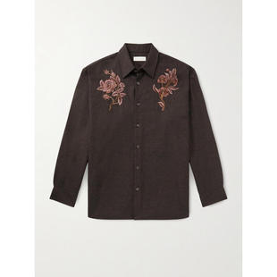 德赖斯·范诺顿 Noten 男士 SS26 刺绣羊毛法兰绒 Dries 衬衫 Van