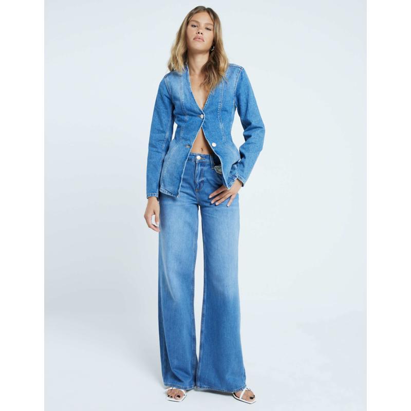 River Island 女士 牛仔长裤 “” 阔腿蓝色牛仔裤(midwash)