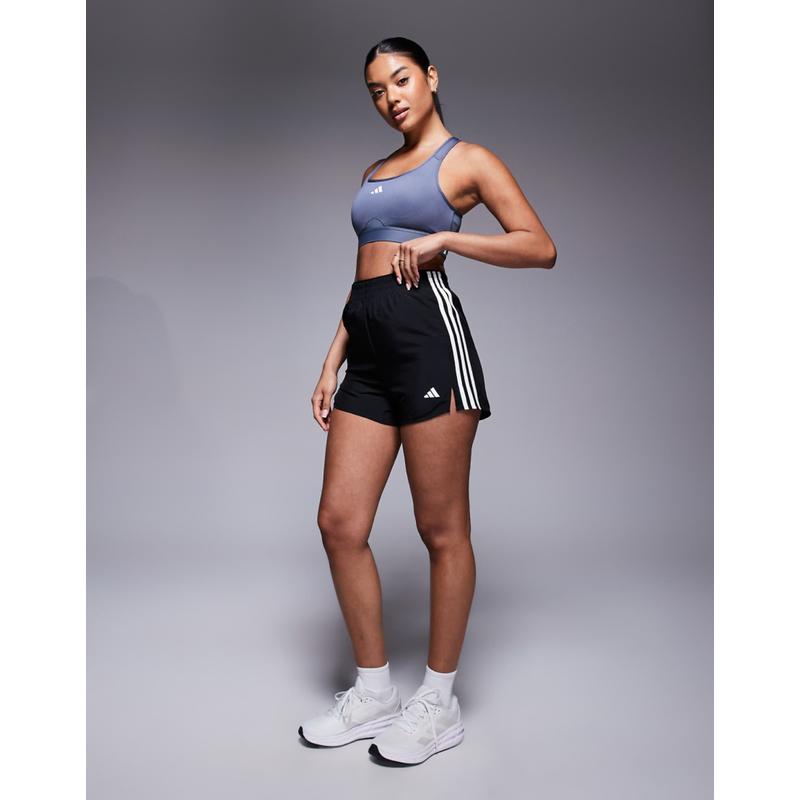 Adidas 女士 运动短裤 3 训练条纹高腰短裤(黑色)