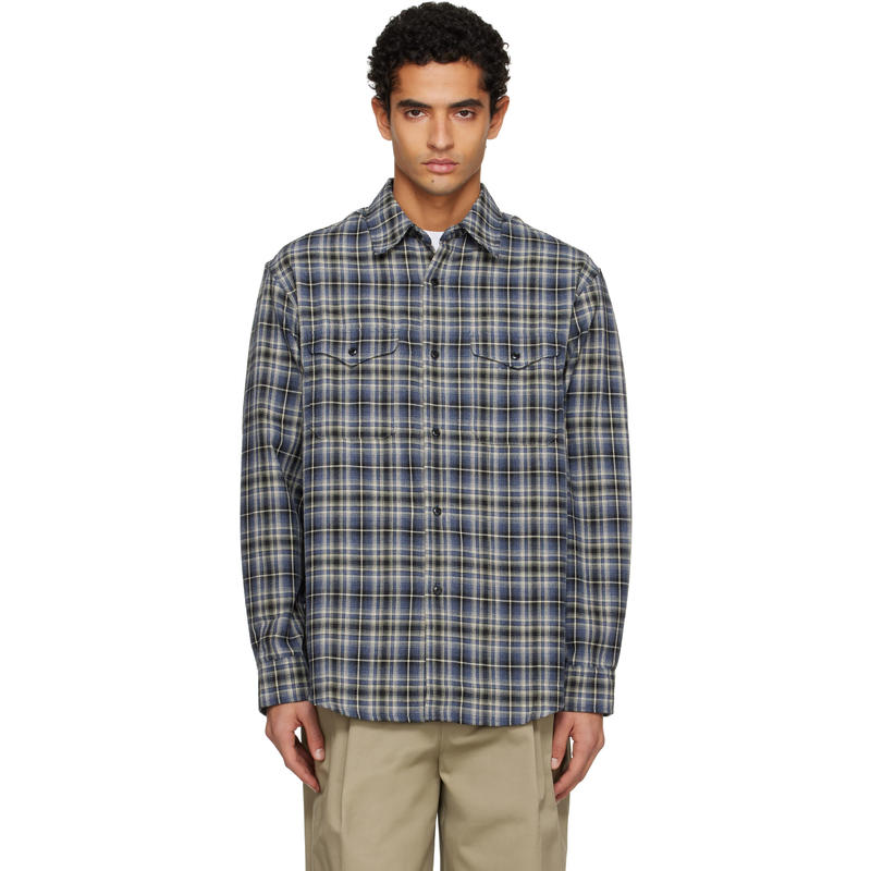 TONYWACK 男士 衬衫 海军蓝 Checked Cotton Double Pocket 衬衫