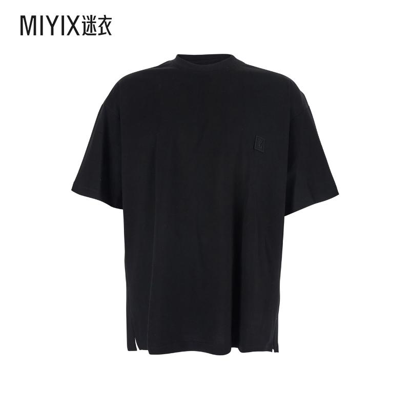 [秋冬新品]Wooyoungmi 男款Front 黑色圆领带Logo拼缀花朵图案后T