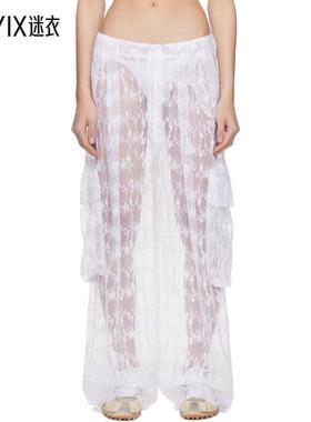 Collina Strada 女款白色 Lace Pleated 工装裤 迷衣时尚