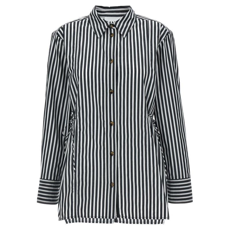 Ganni 女士 SS25 衬衫 條紋長袖襯衫