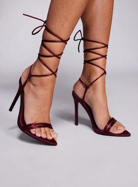 Public Desire 女士 鞋靴 Merlot 裹腿高跟酒红色凉鞋