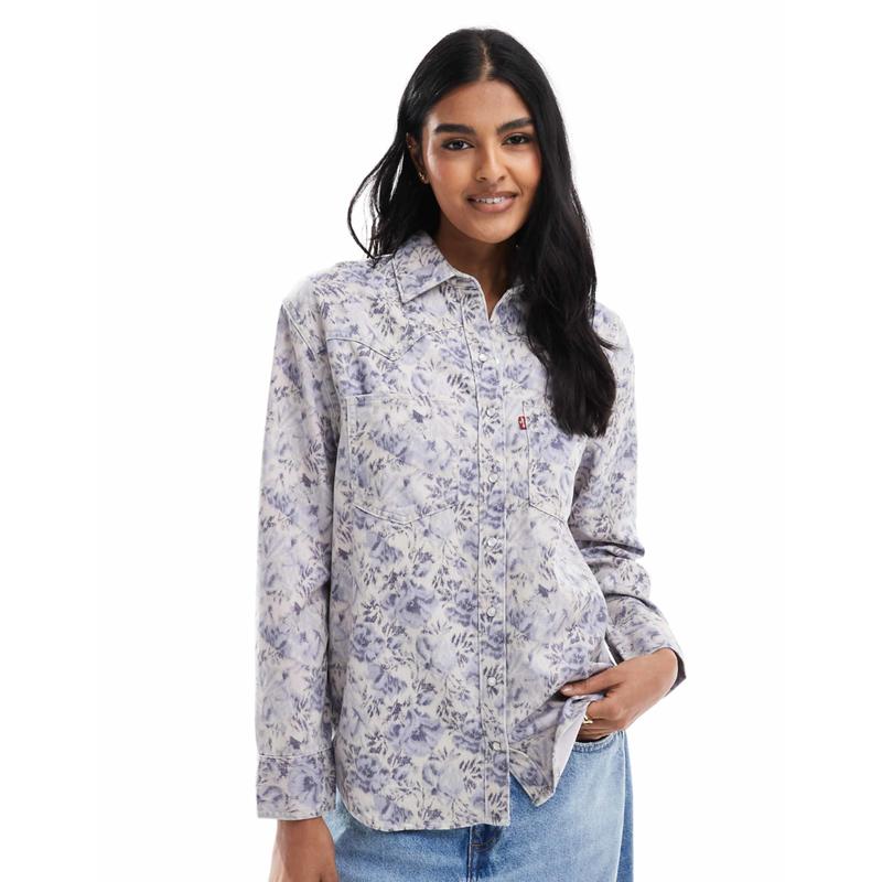 Levi's 女士 衬衫 teodora 牛仔花朵西部风格衬衫(蓝色)