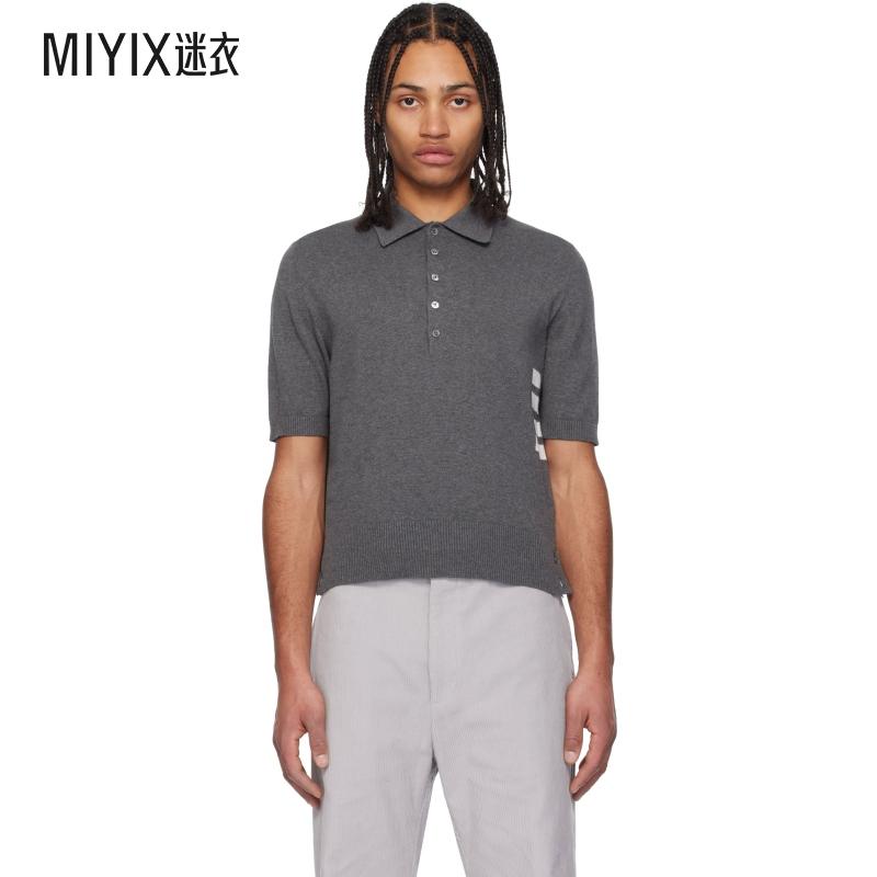 Thom Browne汤姆布朗 男款灰色 Relaxed Fit 4-Bar Polo 衫 迷衣