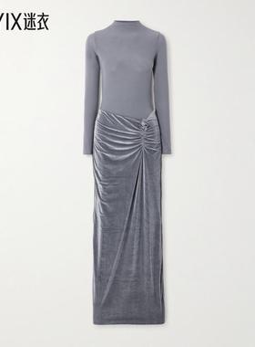 Maygel Coronel 女款Borelli 嵌花褶皱露背针织边天鹅绒长款连衣