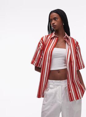 Topshop 女士 衬衫 resort 府绸红色条纹衬衫