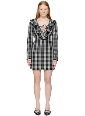 Ganni 甘尼 女士 SS24 短款连衣裙 黑色荷叶边连衣裙