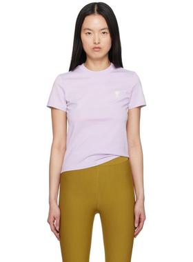 Ami Paris 女士 T恤 紫色 Cotton Cropped T 恤